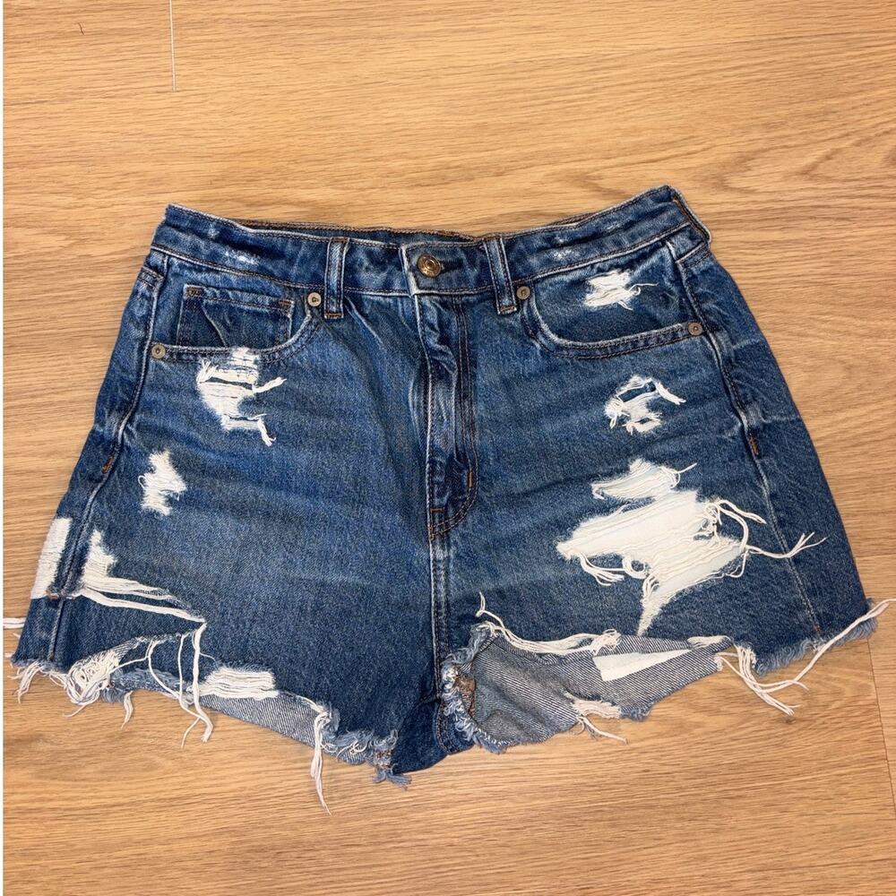 American Eagle Mom Short blue jean denim medium wash distressed womens size 6